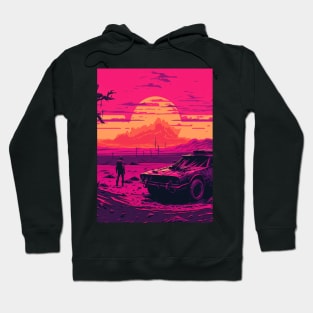 80s Retro-Futuristic Car In The Wastelands Hoodie